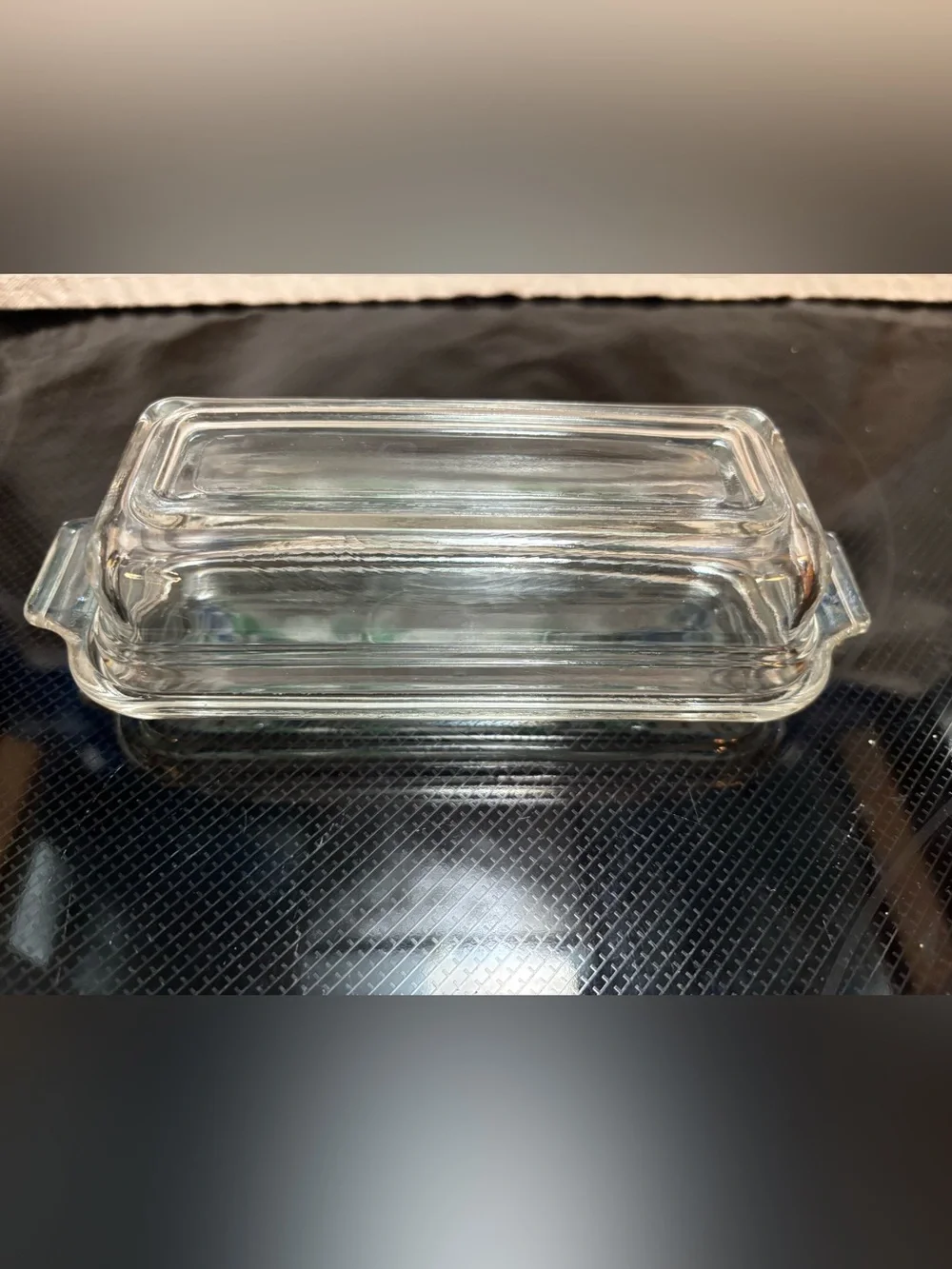 Vintage Art Deco Glass Butter Dish EUC
